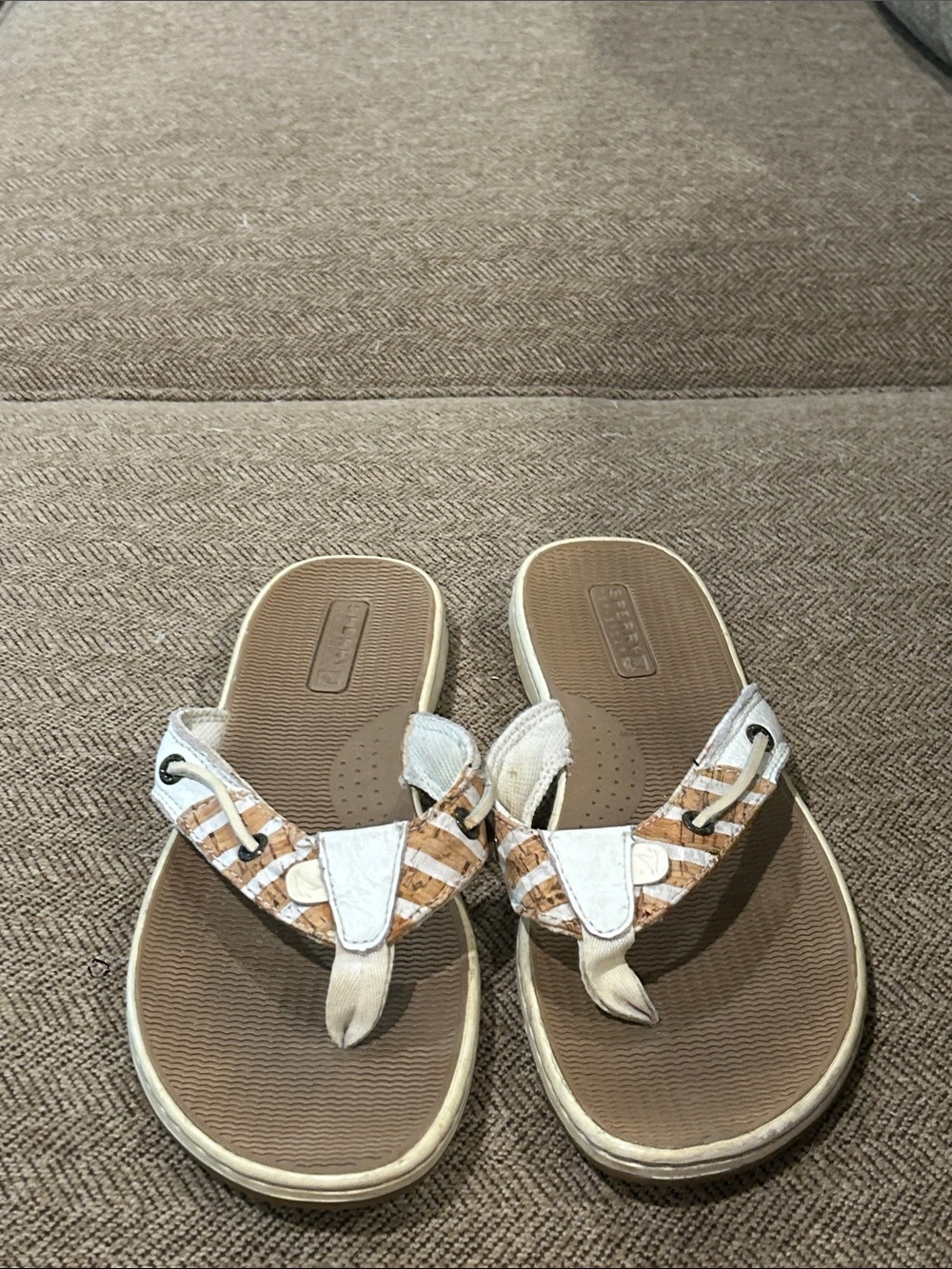 Josef Seibel Beige and White Women's Thong Sandals